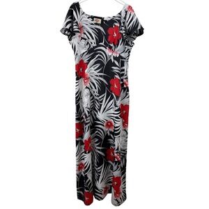 VINTAGE Pomare Hawaii Maxi Dress Women Tropical Hibiscus XL MUUMUU VIBRANT